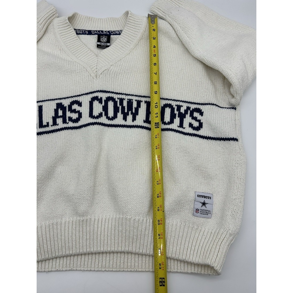 NFL Dallas Cowboys V Neck Pullover Sweater Off White Vtg Style Women's Size Med‎ - Picture 7 of 9
